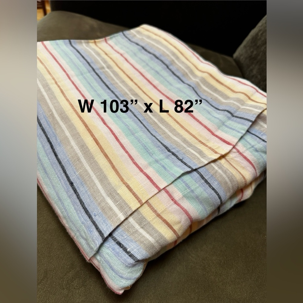 Pottery Barn 100% Linen Duvet Cover 103x82 Stripes Multicolor Comforter Cover - Picture 7 of 7